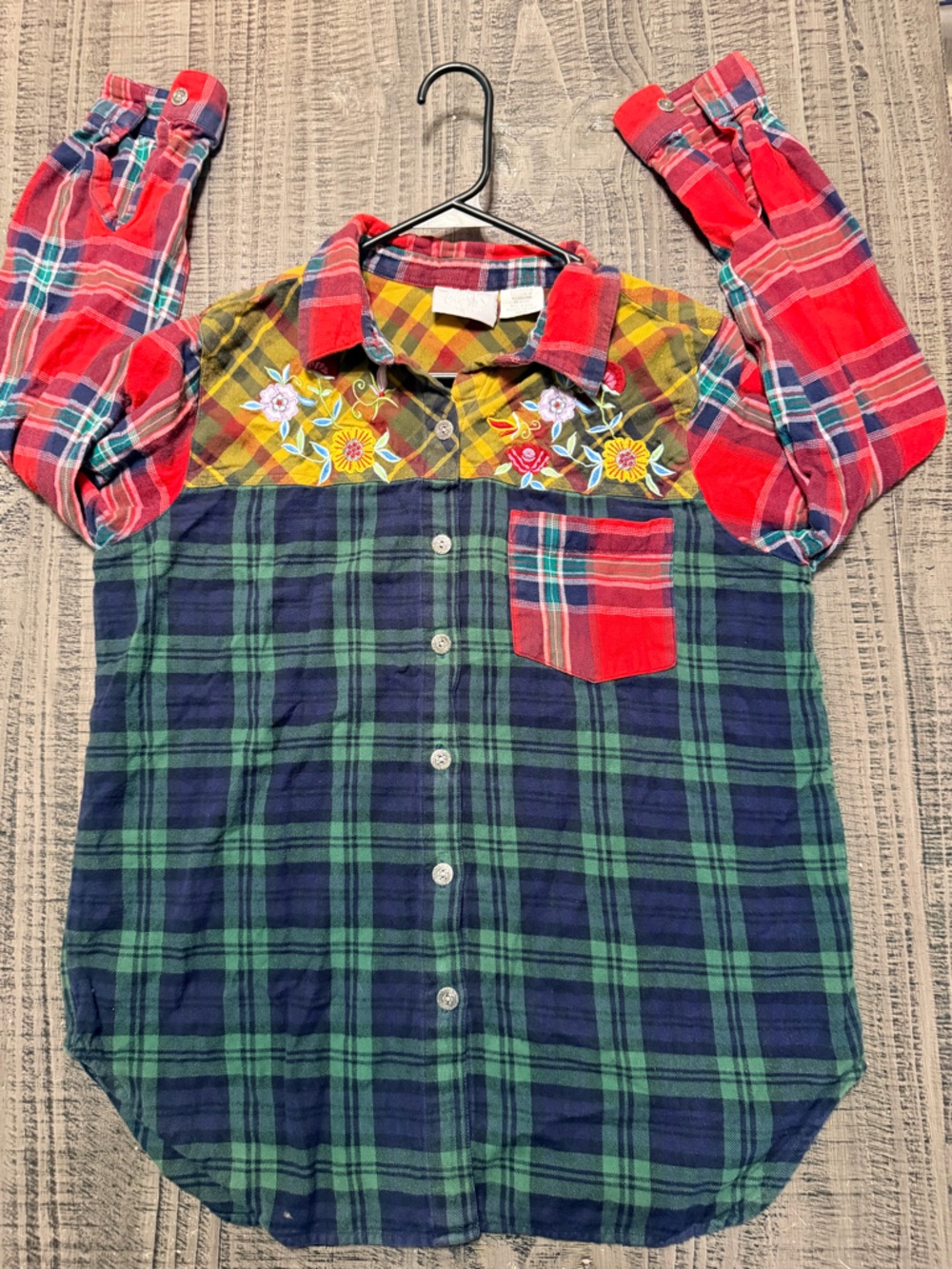 Blair Multicolor Plaid Button-Down Shirt with Floral Embroidery